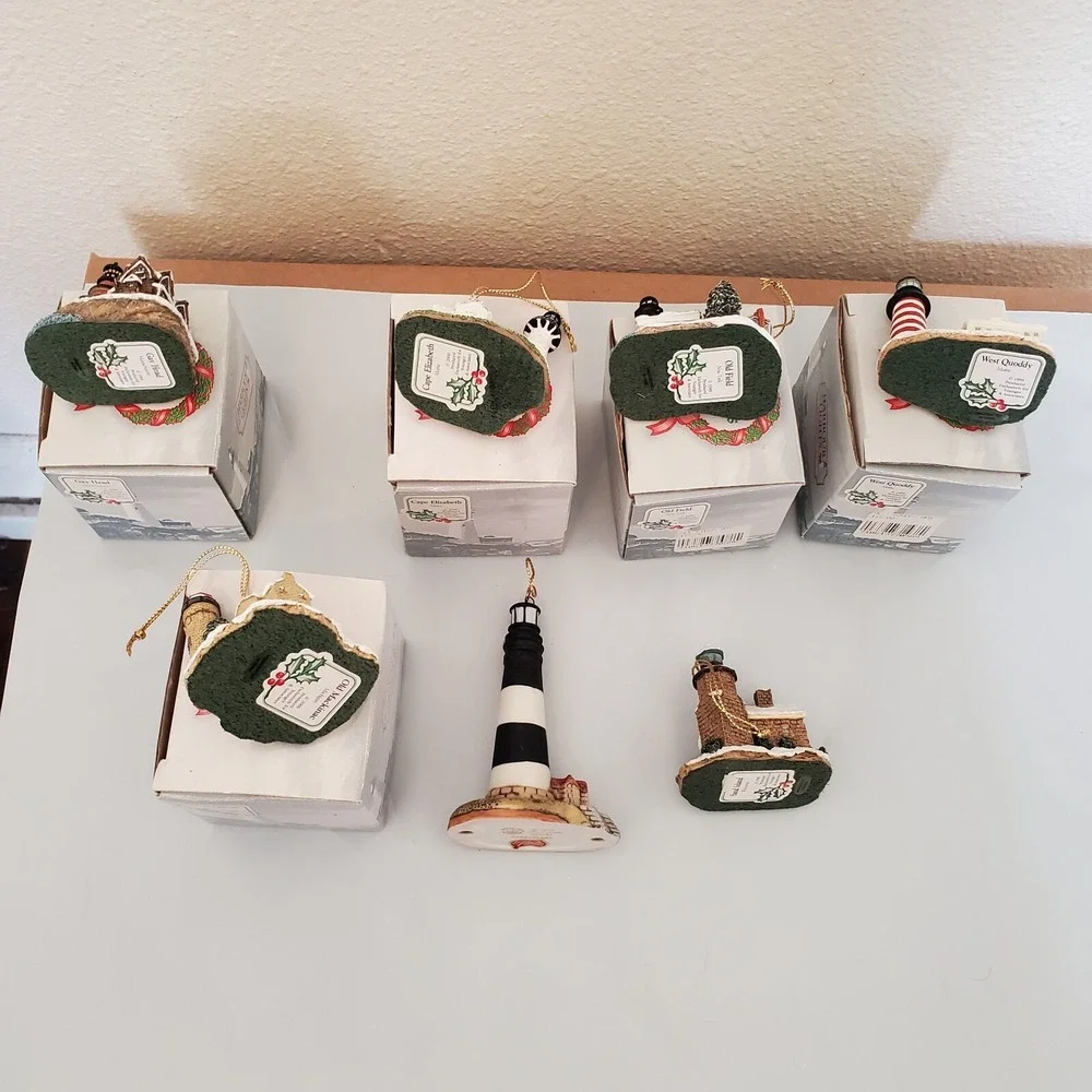 Lot of 7 Harbour Lights Lighthouse Ornaments Younger & Associates Vintage Boxed